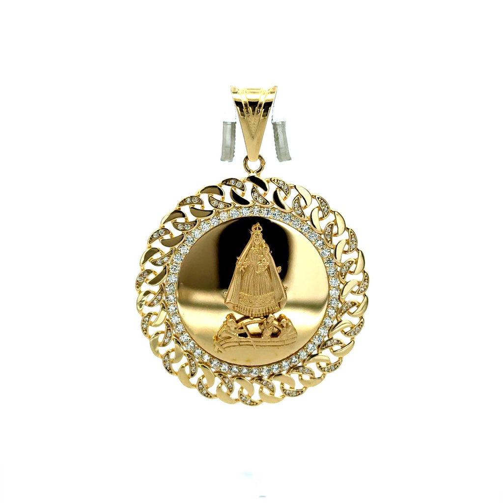 Golden Bull Fancy Pendant Openwork Medallion w CZ & ‘Virgen de la Caridad del Cobre’ 57.5 14K