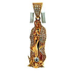 Golden Bull Fancy Pendant Our Lady of Guadalupe with CZ 43 14K
