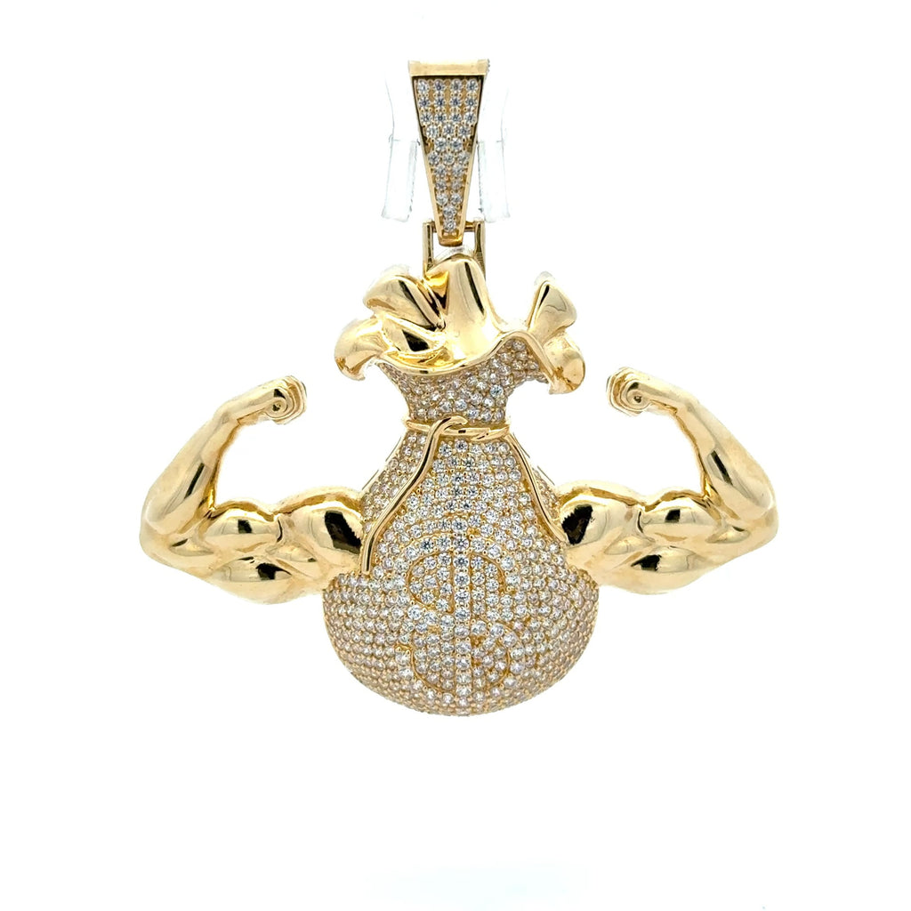 Golden Bull Fancy Pendant Pavé Strong Money Bag 56 10K