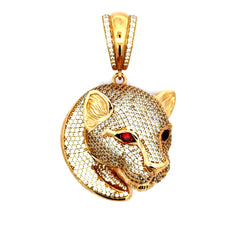 Golden Bull Fancy Pendant Red-Eyed CZ-Iced Panther’s Head 53 10K