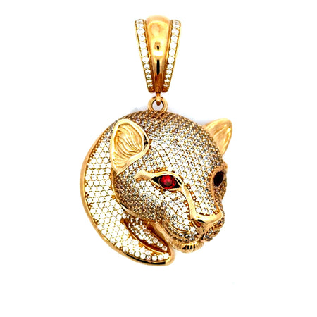 Pendant Red-Eyed CZ-Iced Panther’s Head 53 10K