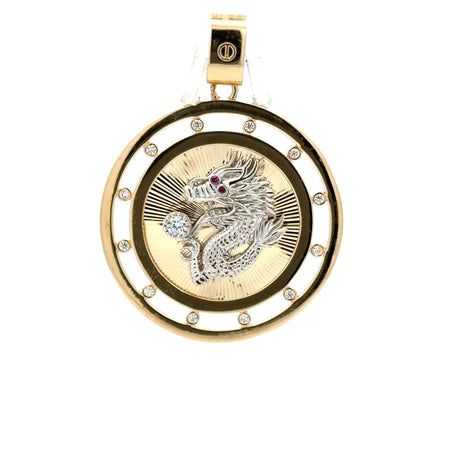 Pendant Rose-Eyed Dragon in Openwork Medallion with CZ 46 14K