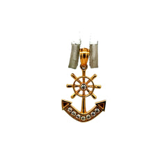 Golden Bull Fancy Pendant Ship’s Wheel with CZ & Anchor 20.5 14K