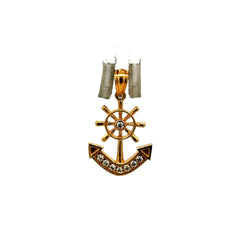 Golden Bull Fancy Pendant Ship’s Wheel with CZ & Anchor 20.5 14K