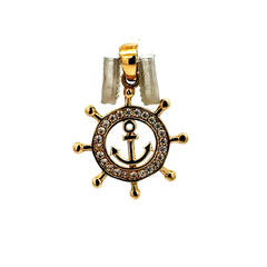 Golden Bull Fancy Pendant Ship’s Wheel with CZ & Anchor 23.5 10K
