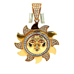 Golden Bull Fancy Pendant Sun Face with CZ 42 14K