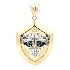 Golden Bull Fancy Pendant Two Eagles Shield with CZ 66 10K