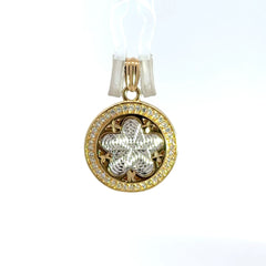 Golden Bull Fancy Pendant Two-Sided Two-Tone Medallion with Star & CZ 23.5 10K