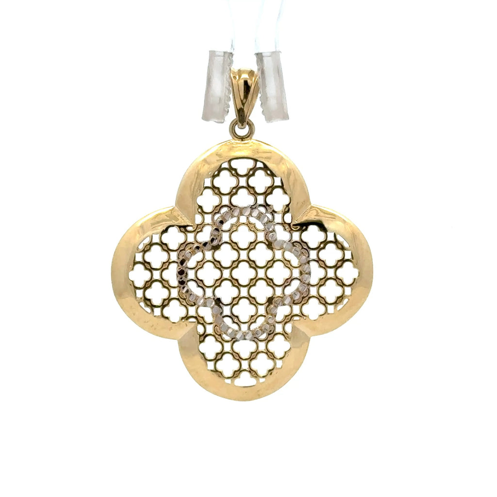 Golden Bull Fancy Pendant Two-Tone Filigree Quatrefoil Medallion 33 10K
