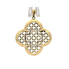 Golden Bull Fancy Pendant Two-Tone Filigree Quatrefoil Medallion 33 10K