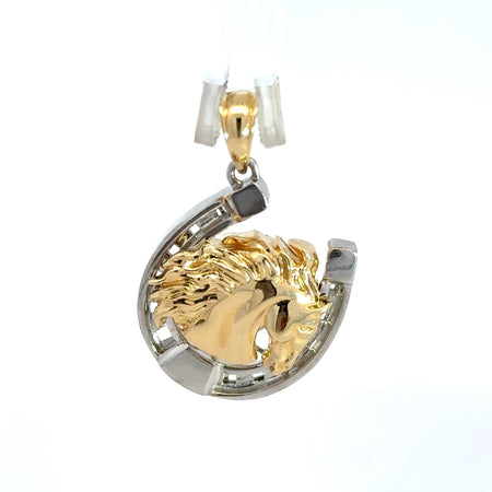 Pendant Two-Tone Horse Head in Horseshoe 34 10K