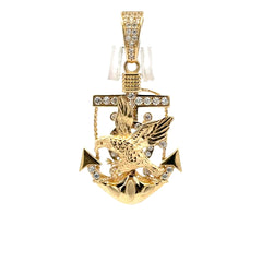 Golden Bull Fancy Pendant Two-Tone Horse Heads Shield with CZ 66.5 10K