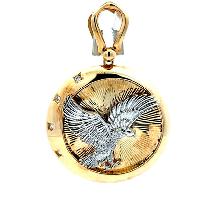 Pendant Two-Tone Hunting Eagle on Medallion with CZ 50.5 10K