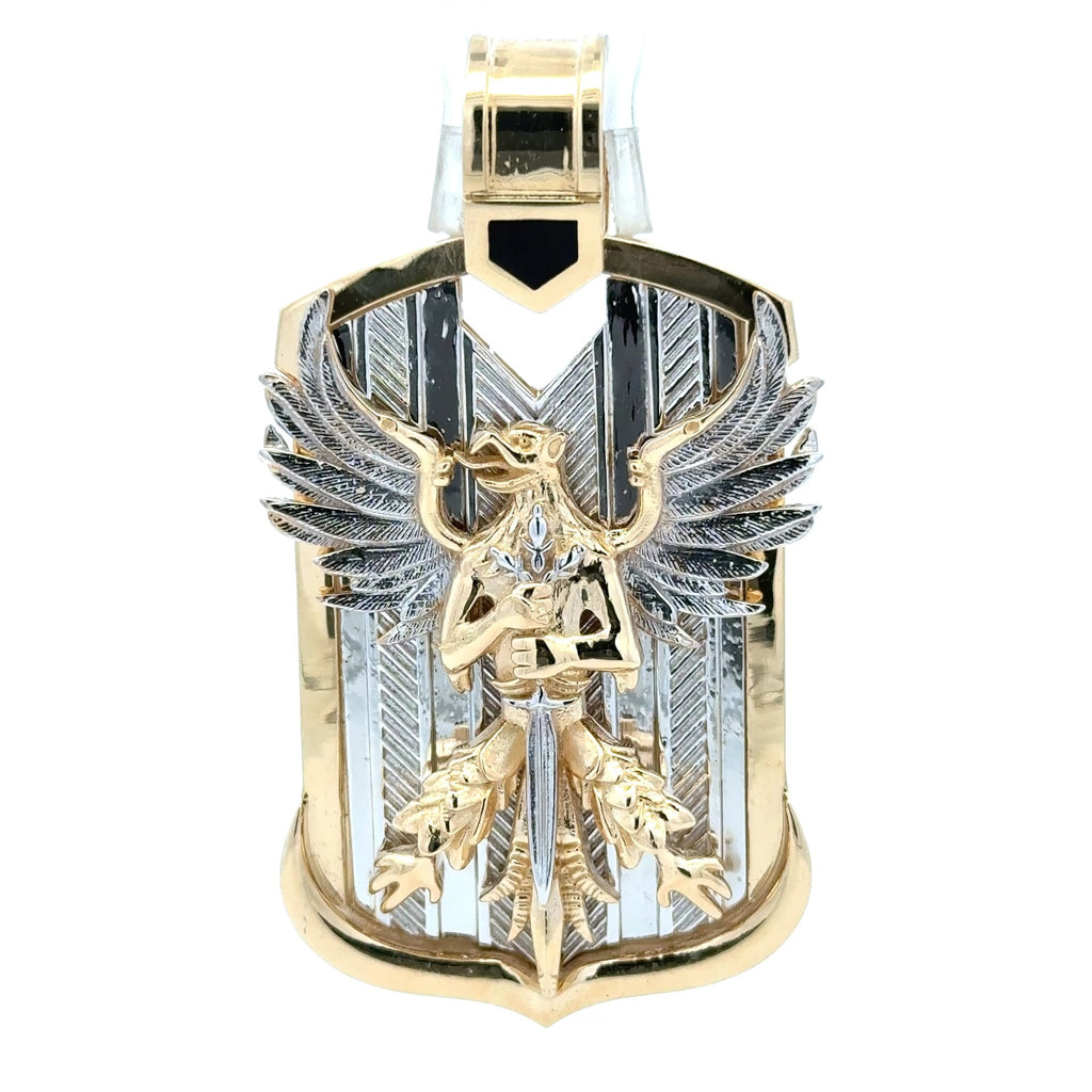Golden Bull Fancy Pendant Two-Tone Mythical Animal with Sword Shield 50.5 14K