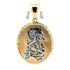Golden Bull Fancy Pendant Two-Tone Oval Runic Dragon Medallion 57.5 10K
