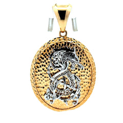 Golden Bull Fancy Pendant Two-Tone Oval Runic Dragon Medallion 57.5 14K