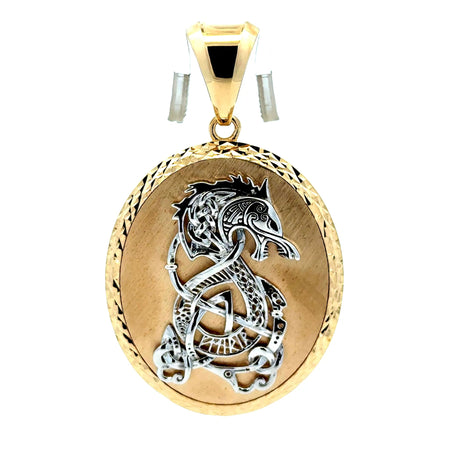 Pendant Two-Tone Oval Runic Dragon Medallion 57.5 14K