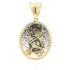 Golden Bull Fancy Pendant Two-Tone Oval Runic Dragon Medallion 60 10K