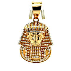 Golden Bull Fancy Pendant Two-Tone Pharaoh Bust with CZ 49 14K