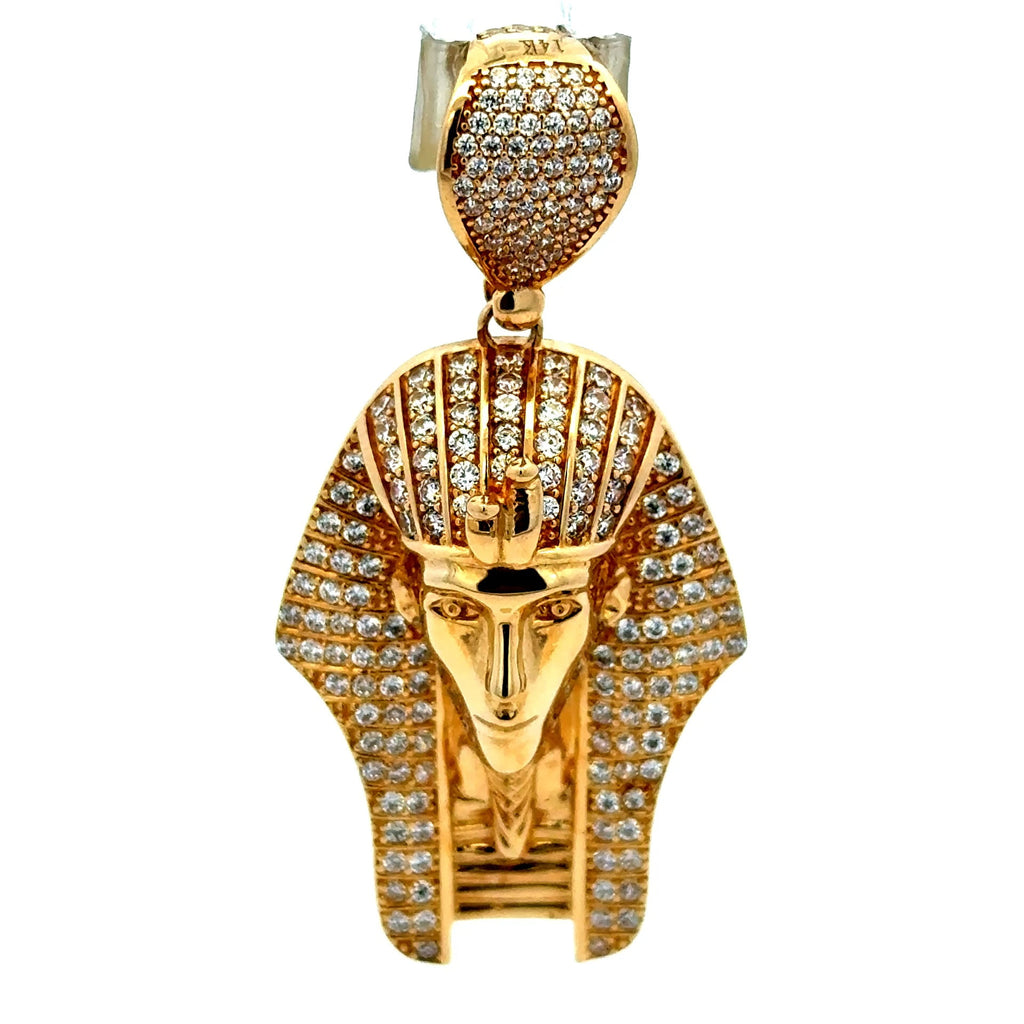 Golden Bull Fancy Pendant Two-Tone Pharaoh Bust with CZ 52.5 14K