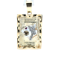 Golden Bull Fancy Pendant Two-Tone Red-Eyed Roaring Lioness & CZ on Dog Tag 53 14K