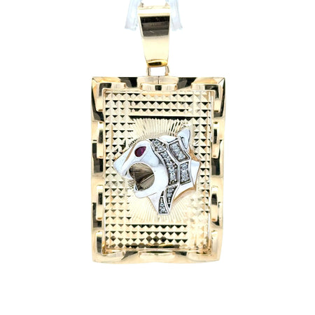 Pendant Two-Tone Red-Eyed Roaring Lioness & CZ on Dog Tag 53 14K