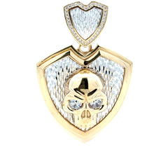 Golden Bull Fancy Pendant Two-Tone Red-Eyed Skull Pirate on Shield 70 10K