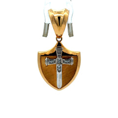 Golden Bull Fancy Pendant Two-Tone Sword on Shield with CZ 43 14K