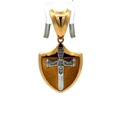 Golden Bull Fancy Pendant Two-Tone Sword on Shield with CZ 43 14K