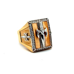 Golden Bull Fancy Ring Alexander’s Sword Shield with CZ 12 7mm 10K