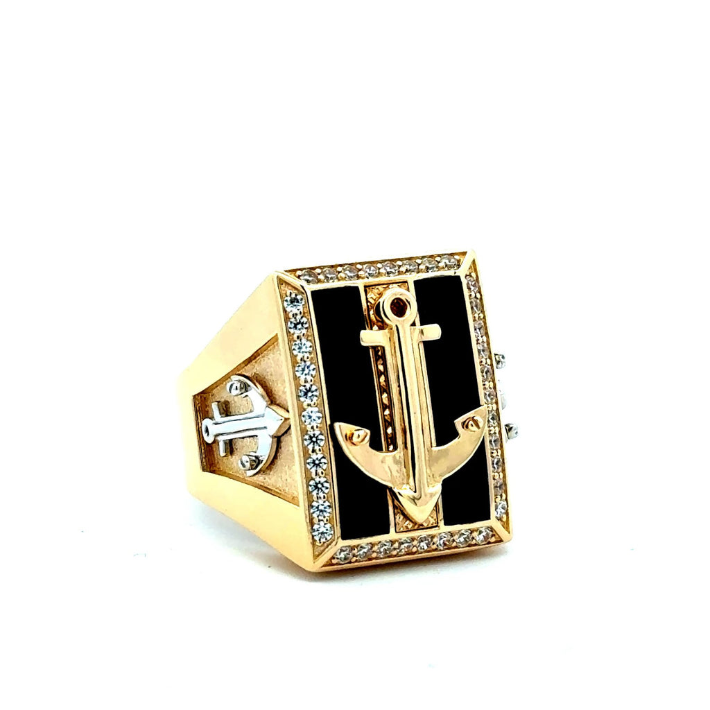 Golden Bull Fancy Ring Anchor with CZ 12 7.5mm 10K