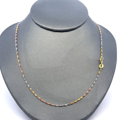 Golden Bull Indonesian Chain Three-Tone Twisted Herringbone 1mm 18" 10K