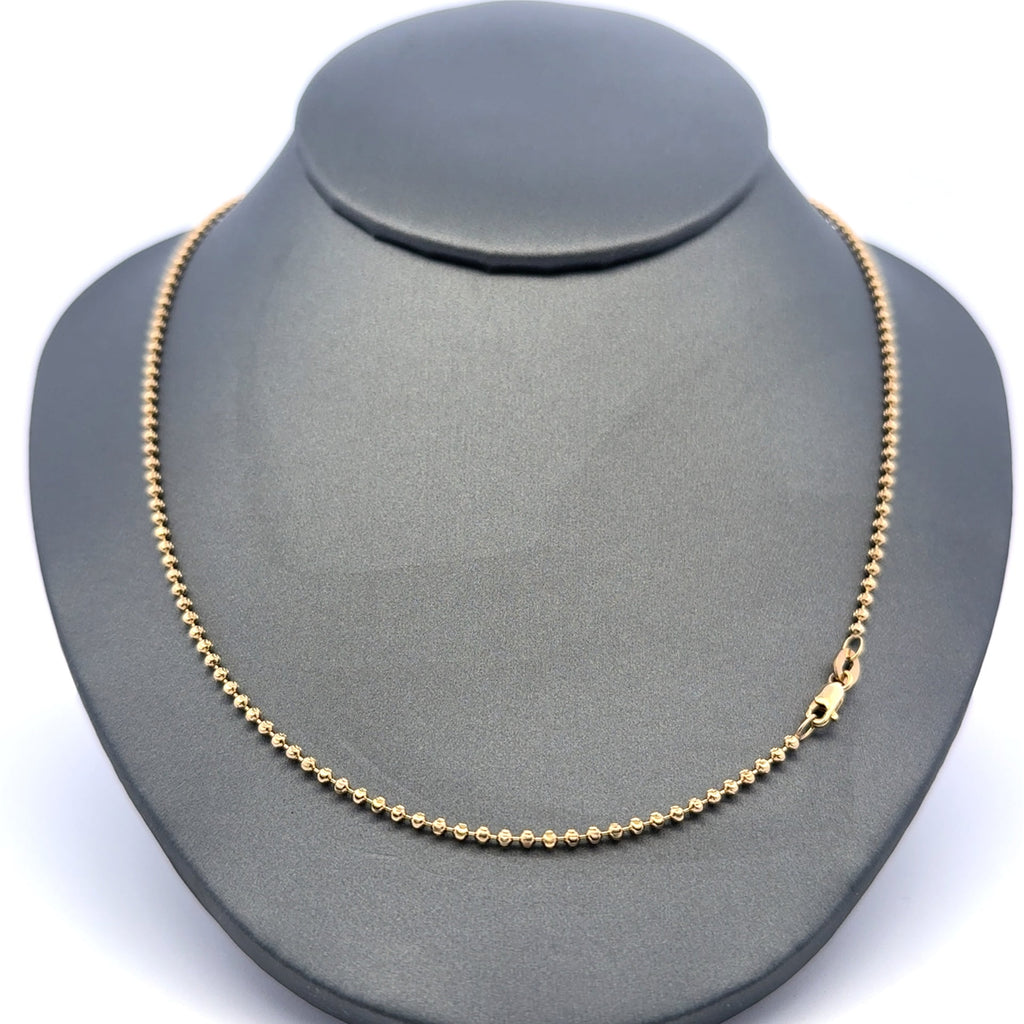Golden Bull Italian Chain Faceted Military Bead Ball 2mm 18" 14K