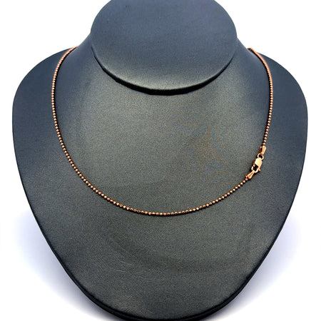 Chain Faceted Military Bead Ball in Rose Gold 1mm 16" 14K