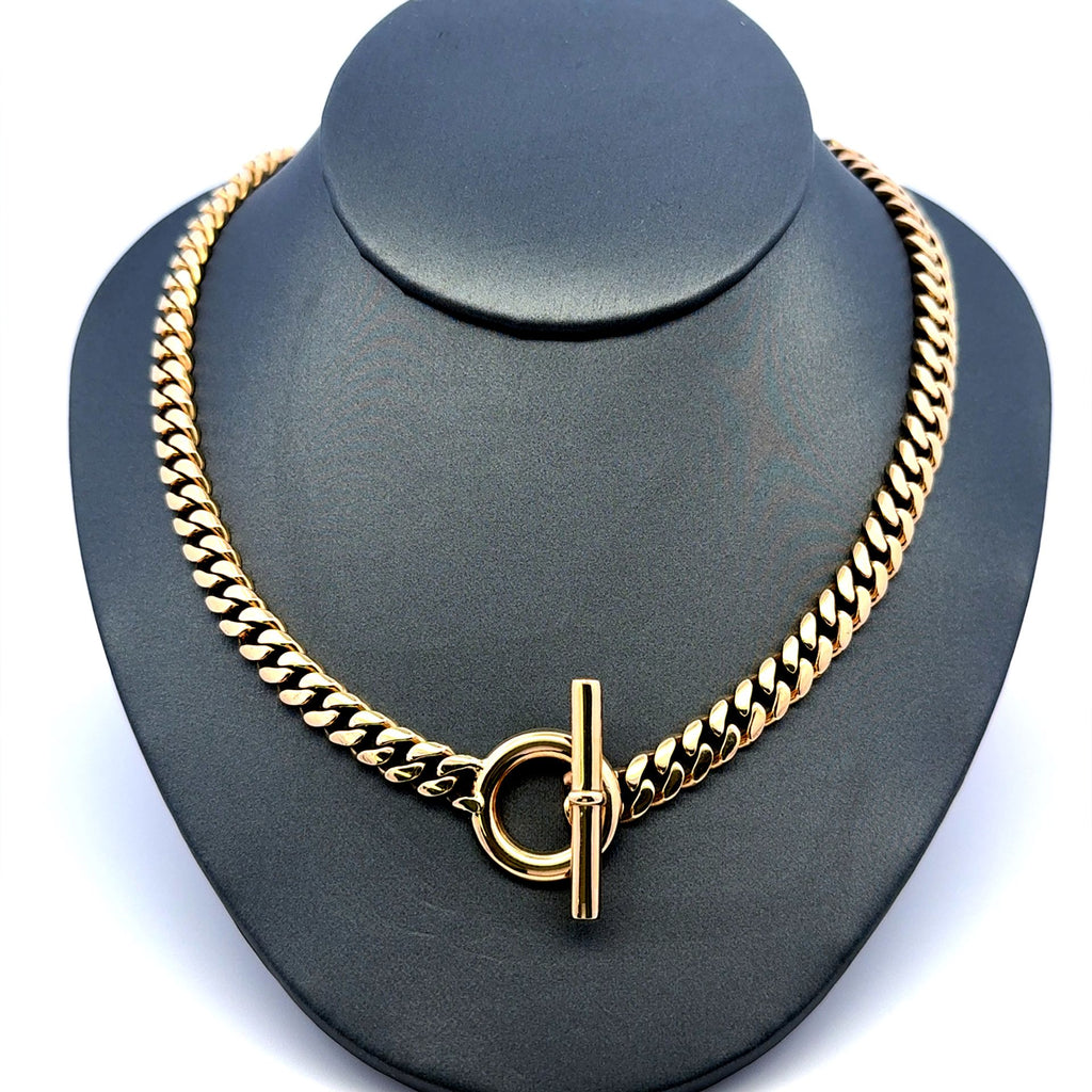 Golden Bull Italian Necklaces Hollow Cuban 7mm 17" 14K
