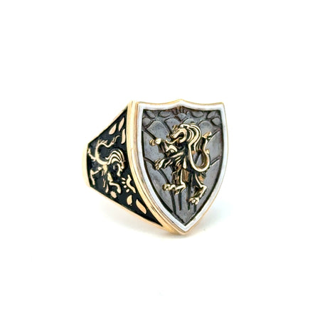 Ring Big Colored Shield and Rampant Lions 13 6mm 14K