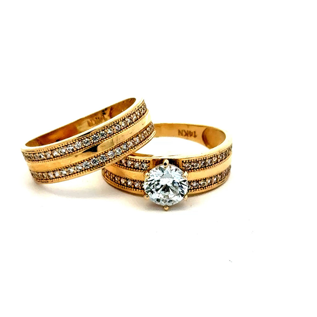 Golden Bull Services Ring CZ Engagement Duo Set 7 9mm 14K