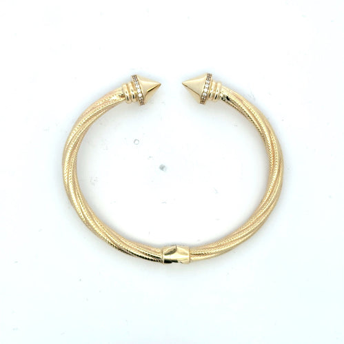Bangle Hollow Double-Ended Twisted Nail with CZ 17 5mm 10K
