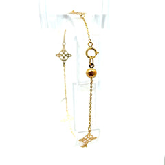 Golden Bull with Dainty Stations 0.9 g Bracelet with Dainty Stations 9.5mm 7" 10K