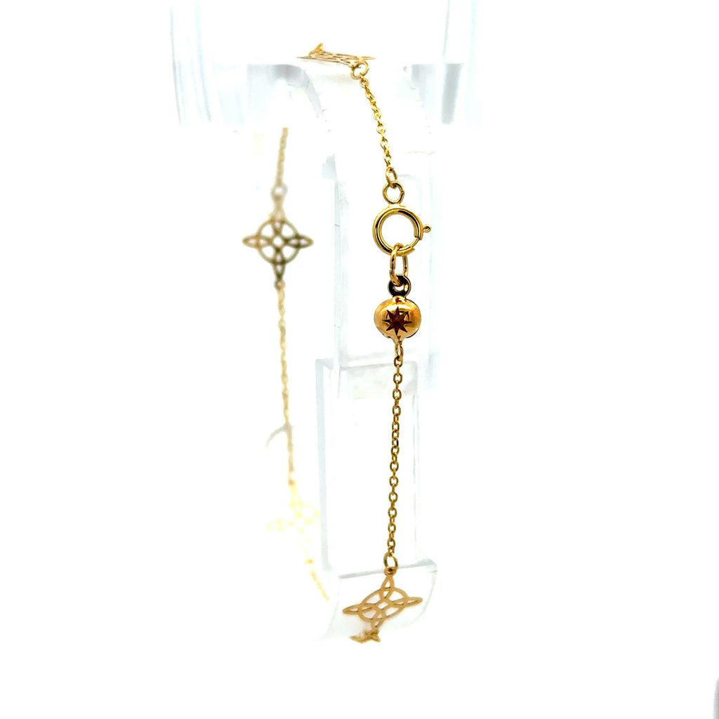 Golden Bull with Dainty Stations 1 g Bracelet with Dainty Stations 9.5mm 7" 10K