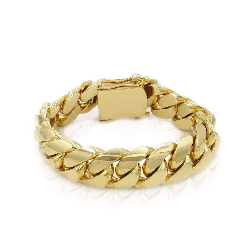 21mm Solid Cuban Link Bracelet in 14K Yellow Gold Las Villas