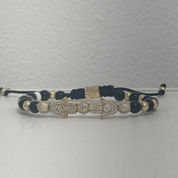 Yellow Gold Beaded Bracelet with Round Brilliant stones 14k