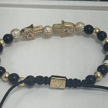 Yellow Gold Beaded Bracelet with Round Brilliant stones 14k