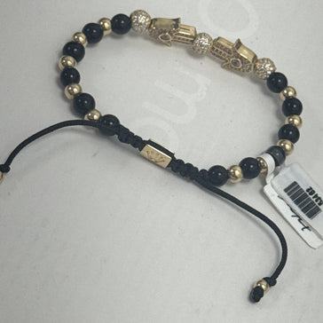 Yellow Gold Beaded Bracelet with Round Brilliant stones 14k