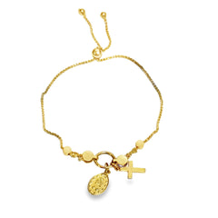Las Villas Jewelry Online Bracelets Yellow Gold Chain Bracelet with Religious Pendant 14k