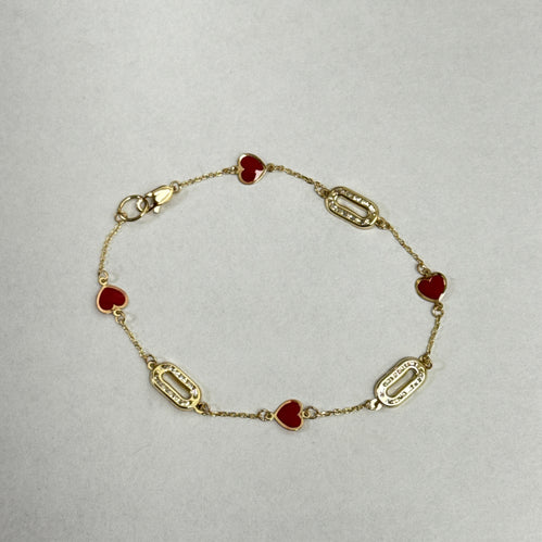 Yellow Gold Chain Bracelet with Round Brilliant stones 10k