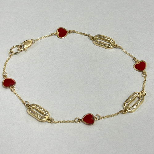 Yellow Gold Chain Bracelet with Round Brilliant stones 10k