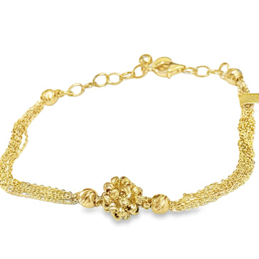 Yellow Gold Multi-Strand Chain Bracelet with Floral Accent 14k