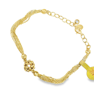 Yellow Gold Multi-Strand Chain Bracelet with Floral Accent 14k
