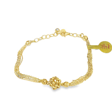 Yellow Gold Multi-Strand Chain Bracelet with Floral Accent 14k